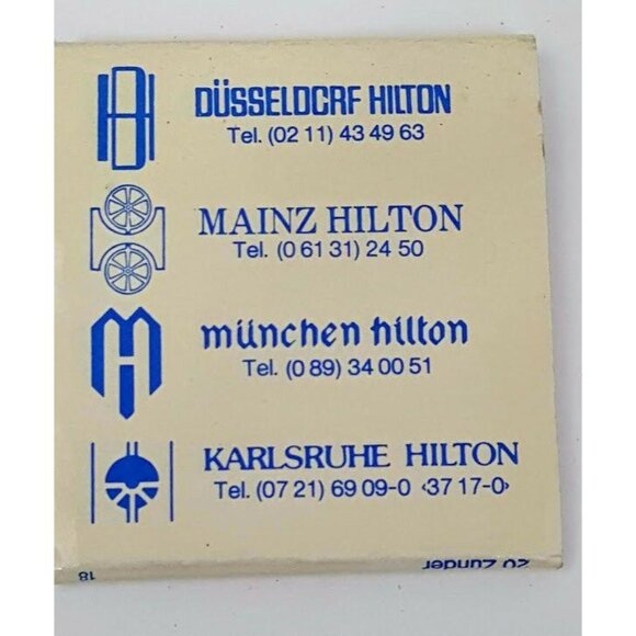 Vintage Front Strike Matchbook Hilton International Red Wooden Match Germany - Picture 3 of 5